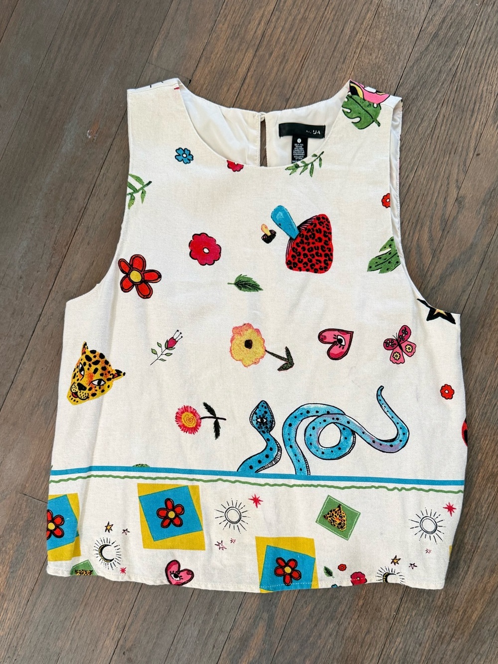Aqua Multicolor Printed Sleeveless Tank Top - White Base